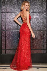 Glitzerndes Meerjungfrauen Spaghettiträger Rotes Kleid mit Pailletten